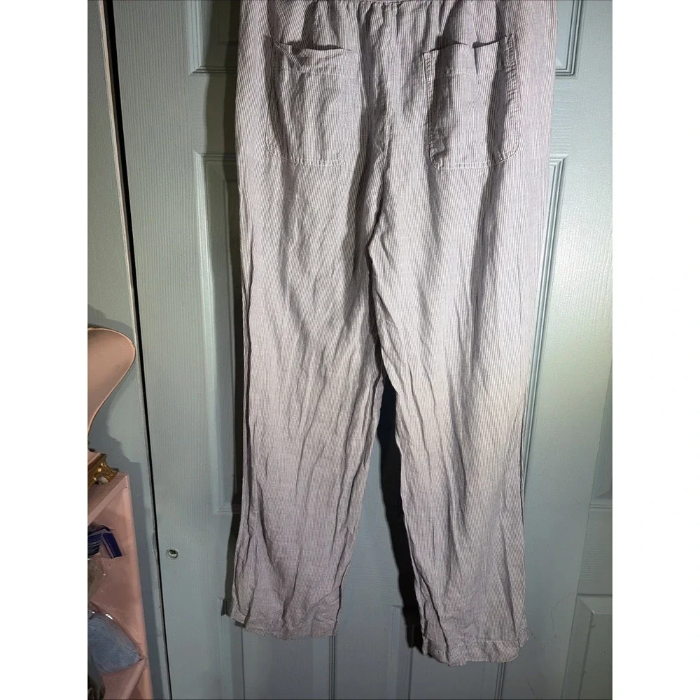 Talbots Linen Cotton Blend Blue Stripe Pants Sz Medium. Straight Leg.